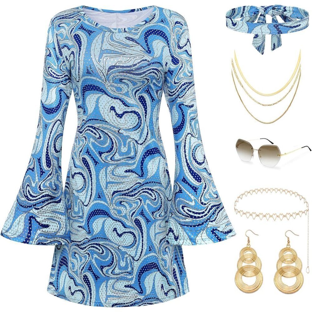 Women 70s Disco Dress Set Polyester Accessories for Party Festivals